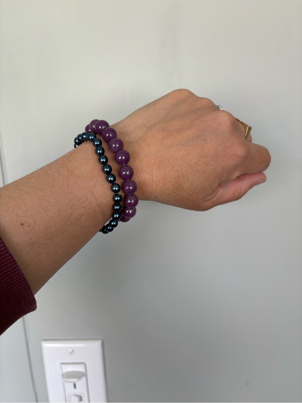 Purple Beaded Stretch Bracelet Set - Women Jewelry